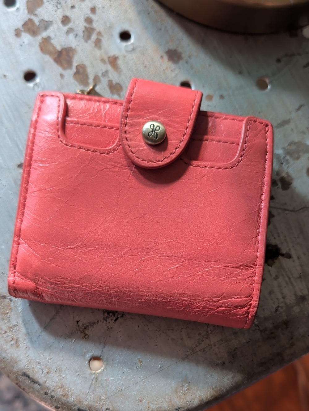 HOBO Coral Pink Pebbled Leather Snap Wallet